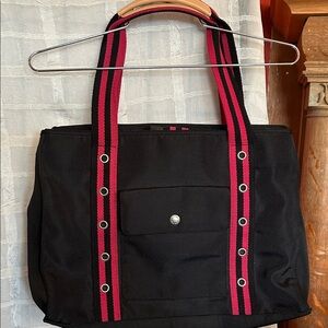Stylish Tommy Hilfiger Black Tote Bag with Red Accents